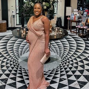 Backless Draped Maxi Sequin Dress